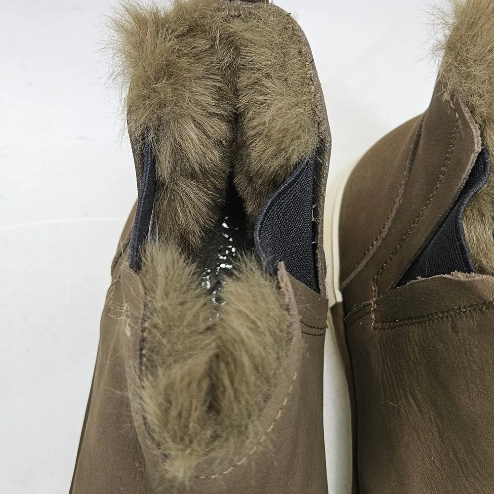 J/Slides Val Khaki Nubuck Waterproof Faux Fur Platform Ankle Boots Mens 9.5M